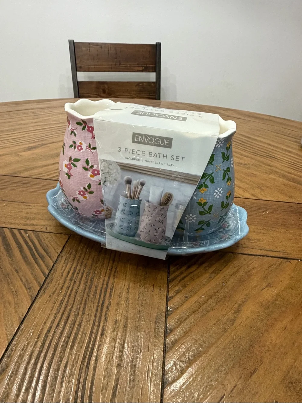 Envogue Pastel Floral 3-Piece Bath Set in Blue & Pink